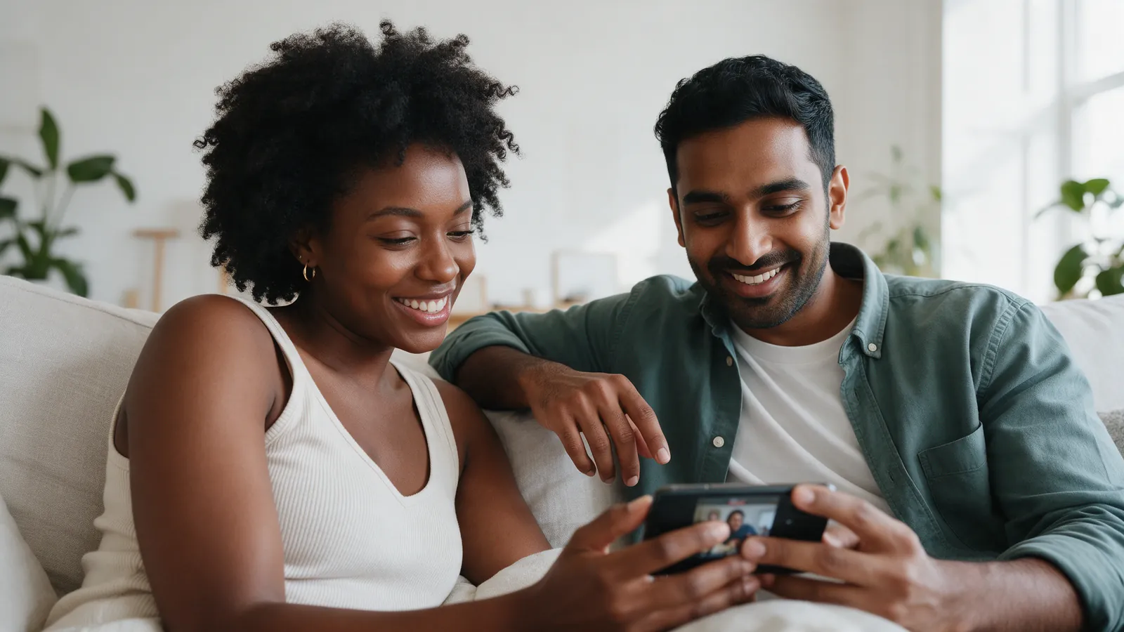 Two friends watching a video on a phone
